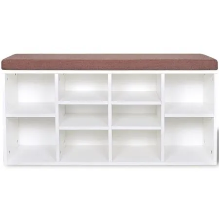 Banchetă de depozitare pantofi, 10 compartimente, alb