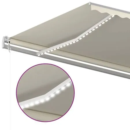  Copertină automată cu senzor vânt & LED, crem, 500x350 cm