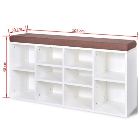 Banchetă de depozitare pantofi, 10 compartimente, alb