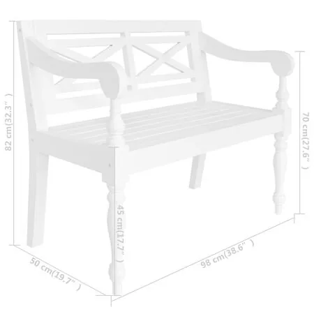  Bancă Batavia, alb, 98 cm, lemn masiv mahon