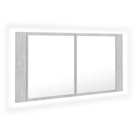  Dulap de baie cu oglindă & LED, gri beton, 90x12x45 cm acril