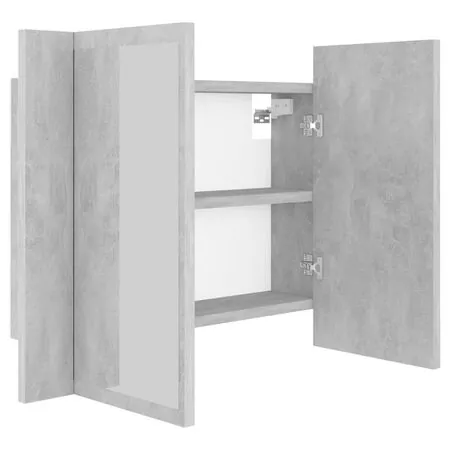  Dulap de baie cu oglindă și LED, gri beton, 60x12x45 cm