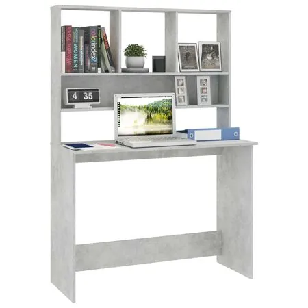  Birou cu rafturi, gri beton, 110x45x157 cm, PAL