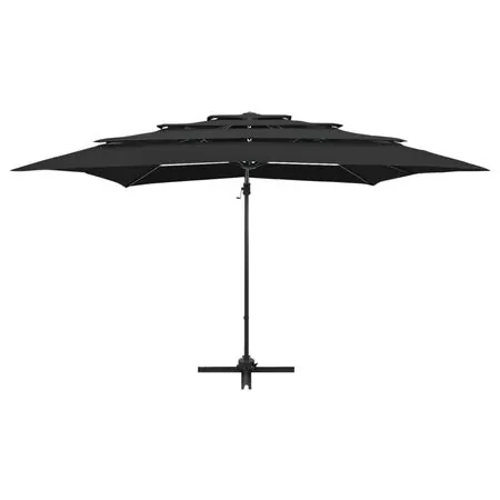  Umbrelă de soare 4 niveluri, stâlp aluminiu, negru, 250x250 cm