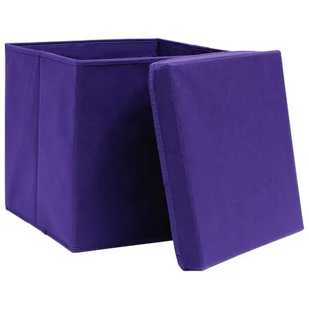  Cutii depozitare cu capace, 4 buc., violet, 28x28x28 cm