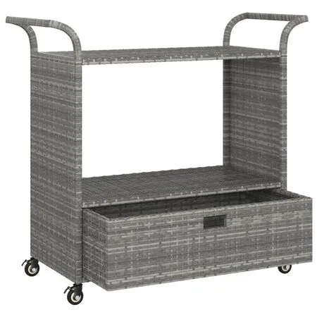  Cărucior de bar cu sertar, gri, 100x45x97 cm, poliratan