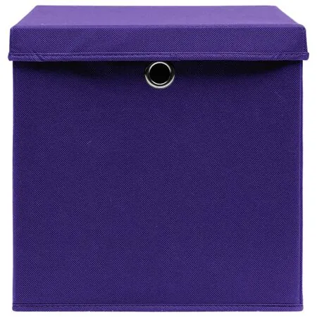  Cutii depozitare cu capace, 4 buc., violet, 28x28x28 cm
