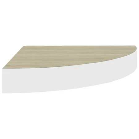  Raft de perete de colț, stejar și alb, 35x35x3,8 cm, MDF