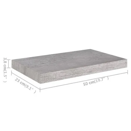  Rafturi de perete suspendate 2 buc. gri beton 50x23x3,8 cm MDF