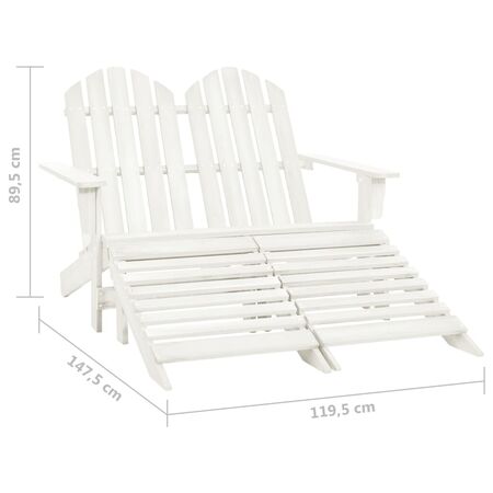  Scaun grădină Adirondack cu 2 locuri & otoman alb, lemn de brad