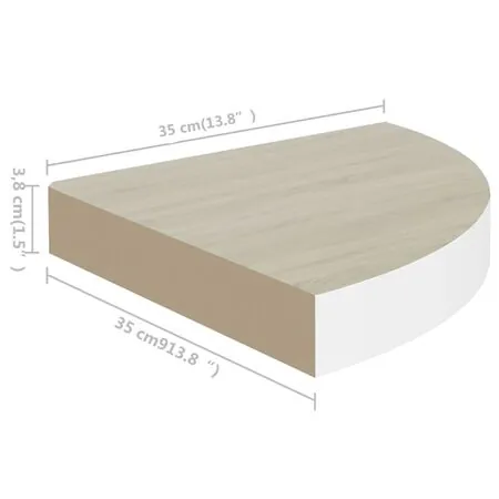  Raft de perete de colț, stejar și alb, 35x35x3,8 cm, MDF