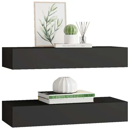  Dulapuri de perete cu sertare 2 buc. negru 60x23,5x10 cm MDF
