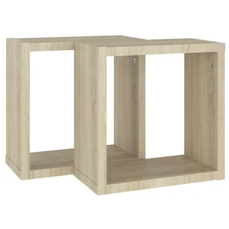  Rafturi de perete cub, 2 buc., stejar sonoma, 30x15x30 cm