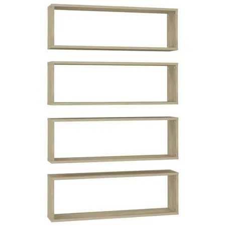 Rafturi de perete cub, 4 buc., stejar sonoma, 80x15x26,5cm lemn