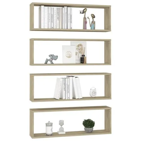  Rafturi de perete cub, 4 buc., stejar sonoma, 80x15x26,5cm lemn