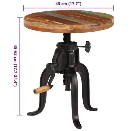  Masă laterală, 45x (45-62) cm, lemn masiv reciclat și fontă