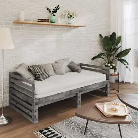  Pat extensibil de zi, gri, 2x(90x200) cm, lemn masiv de pin