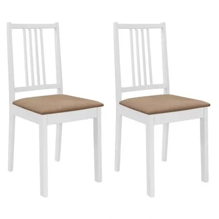 Set 2 bucati scaune de bucatarie cu perne, alb si crem, 40 x 49 x 88.5 cm