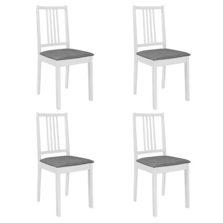 Scaune de bucătărie cu perne, 4 buc., alb, lemn masiv