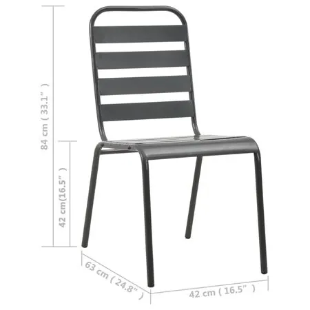  Scaune de exterior, 4 buc., gri închis, oțel, design lamelar