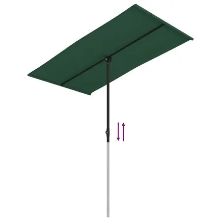  Umbrelă de soare de grădină, stâlp aluminiu, verde, 180x110 cm