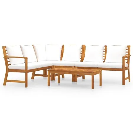  Set mobilier de grădină cu perne crem, 5 piese, lemn de acacia
