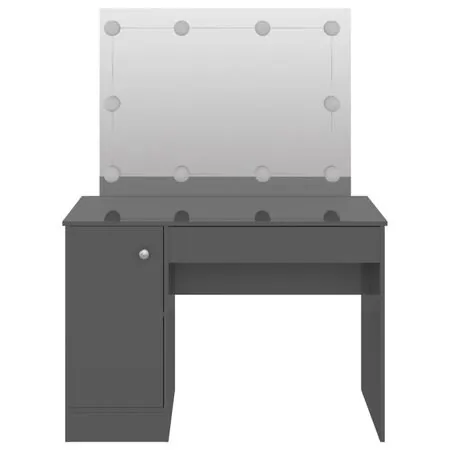  Masă de machiaj cu lumini LED gri strălucitor 110x55x145 cm MDF