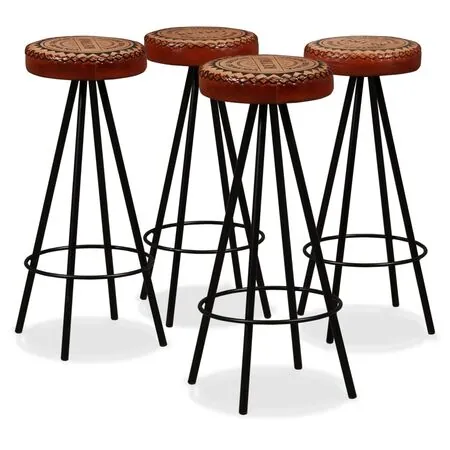  Set de bar 5 piese lemn masiv reciclat, piele naturală și pânză