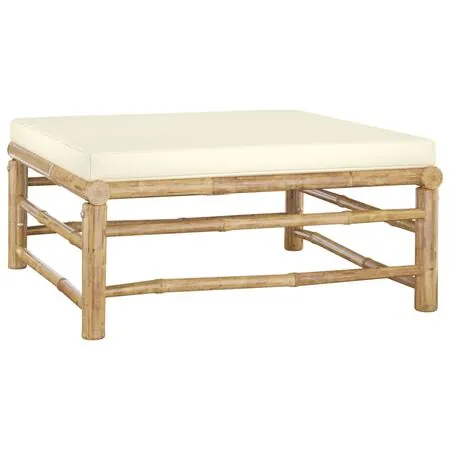  Set mobilier de grădină, cu perne alb crem, 11 piese, bambus