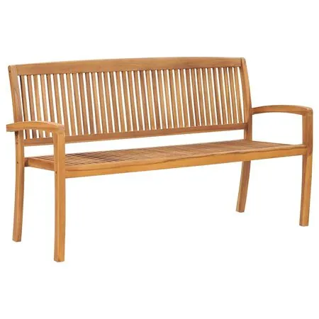  Bancă de grădină stivuibilă cu pernă, 159 cm, lemn masiv tec