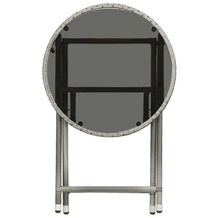  Set mobilier bistro grădină, 3 piese, gri, poliratan și sticlă