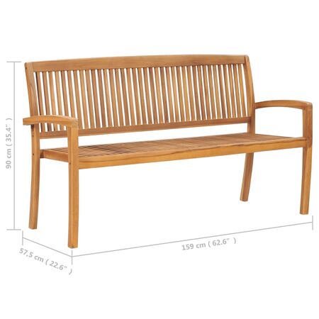  Bancă de grădină stivuibilă cu pernă, 159 cm, lemn masiv tec