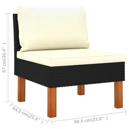  Set mobilier de grădină cu perne, 9 piese, negru, poliratan