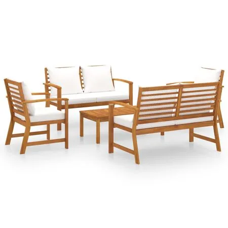  Set mobilier de grădină cu perne, 5 piese, lemn masiv acacia