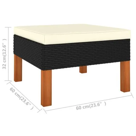  Set mobilier de grădină cu perne, 9 piese, negru, poliratan