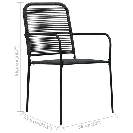  Set mobilier grădină, 3 piese, negru, sfoară de bumbac și oțel