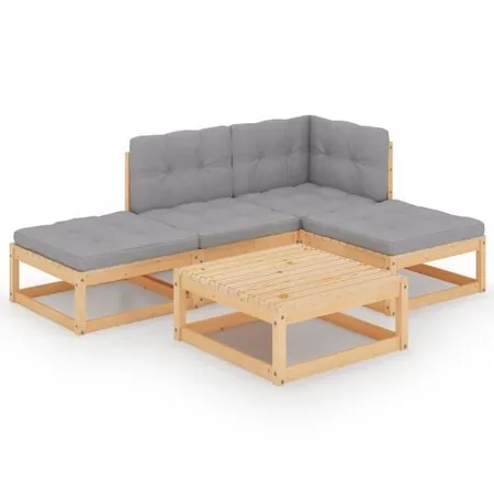  Set mobilier de grădină cu perne, 5 piese, lemn masiv de pin