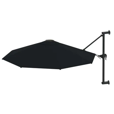  Umbrelă de soare de perete cu stâlp metalic, negru, 300 cm