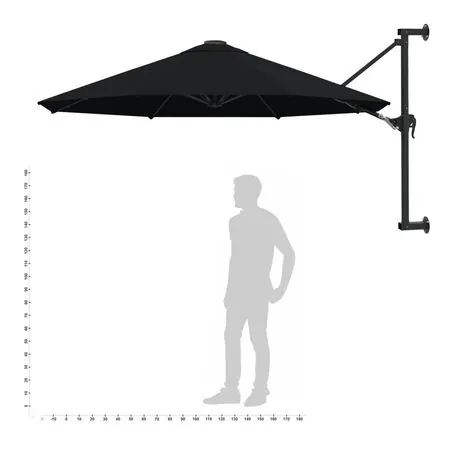  Umbrelă de soare de perete cu stâlp metalic, negru, 300 cm