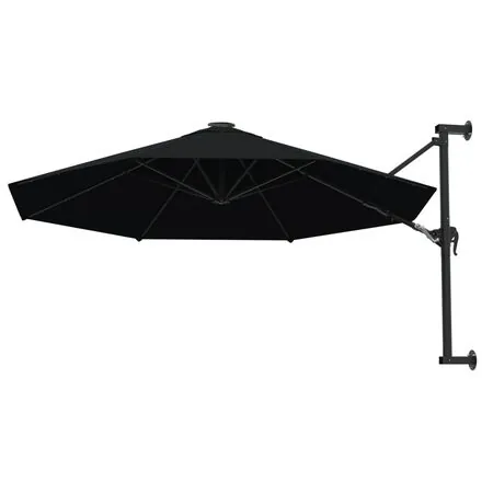  Umbrelă de soare de perete cu stâlp metalic, negru, 300 cm