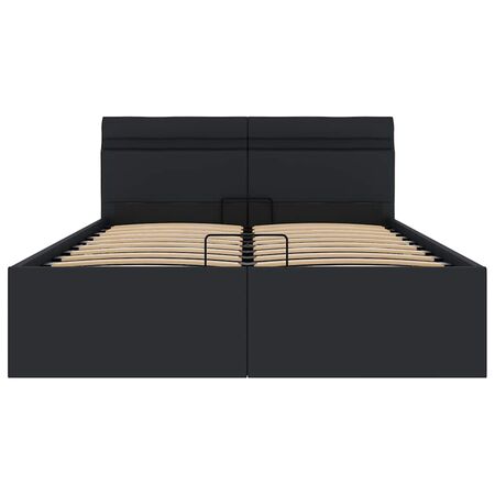  Cadru pat hidraulic ladă cu LED negru 120x200cm piele ecologică 