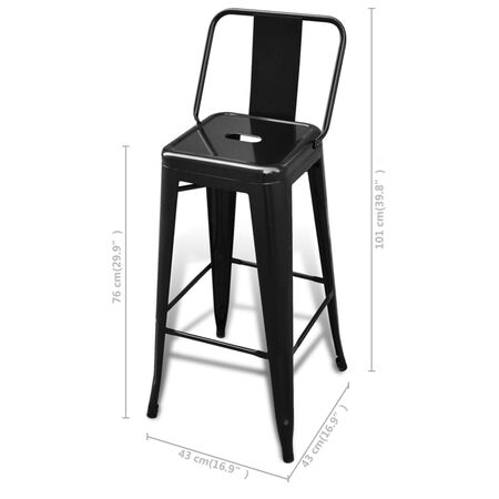  Scaune de bar, 4 buc., negru, plastic