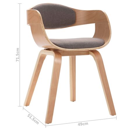  Scaune de bucătărie, 4 buc., gri taupe, lemn curbat și textil
