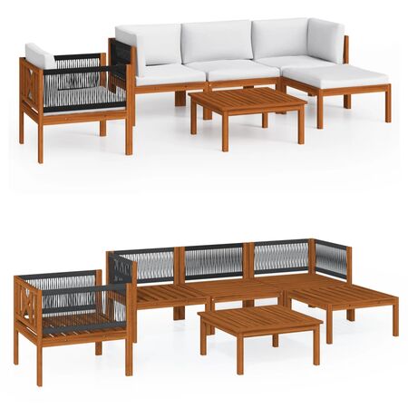  Set mobilier grădină cu perne, crem, 6 piese, lemn masiv acacia