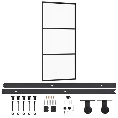  Ușă glisantă cu set feronerie, 90x205 cm, sticlă ESG/aluminiu