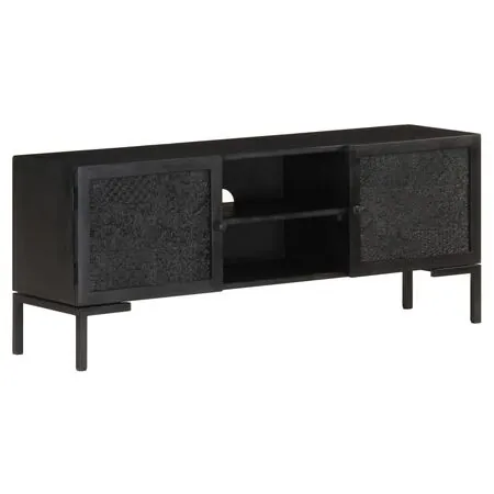  Comodă TV, negru, 115x30x46 cm, lemn masiv mango