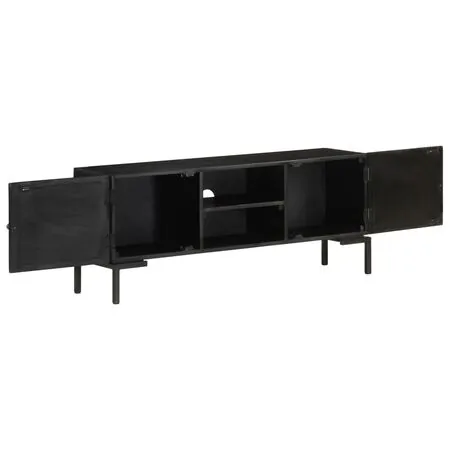  Comodă TV, negru, 115x30x46 cm, lemn masiv mango
