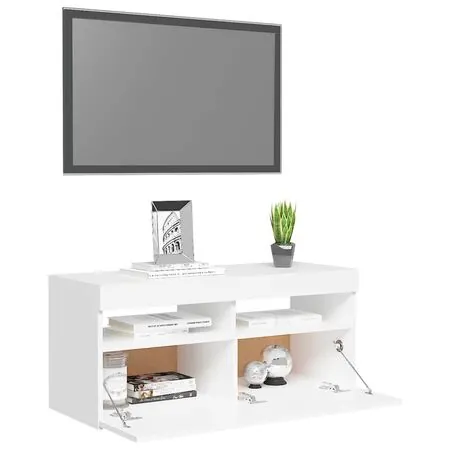  Comodă TV cu lumini LED, alb, 90x35x40 cm