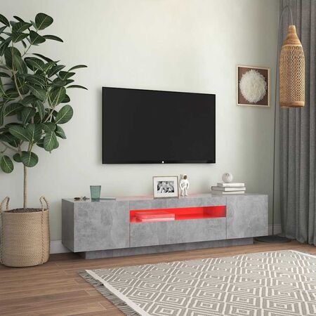  Comodă TV cu lumini LED, gri beton, 160x35x40 cm