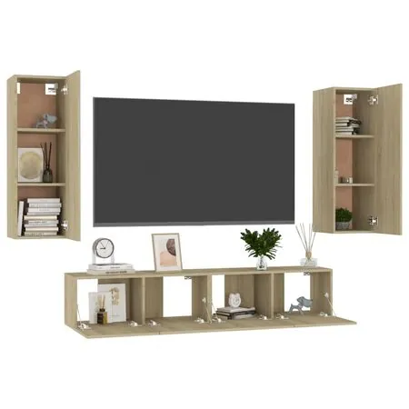  Set de dulapuri TV, 4 piese, stejar sonoma, lemn prelucrat
